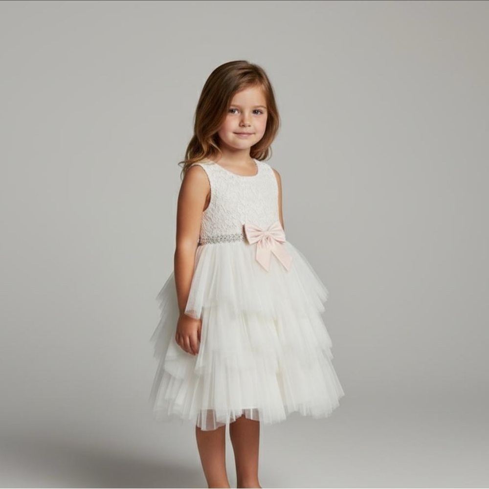 American Princess Pink White Pearl Tiered Tulle Party Formal Flower Girl Toddler